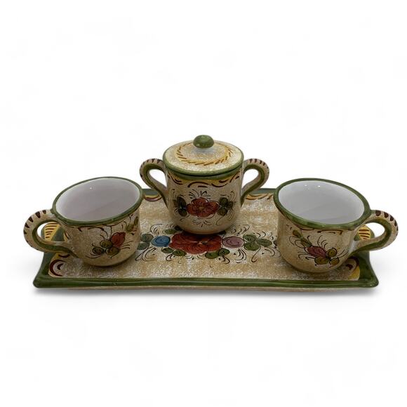 Deruta Italy Espresso Demitasse Serving Set Two Cups Sugar Bowl Tray Italian - Picture 10 of 10